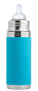 Biberon évolutif isotherme INOX Pura - 260ml - tétine 3m+ (diverse couleurs) - à partir de 3 mois - Manchon Bleu - Biberon - Pura - Nature For Kids - 2