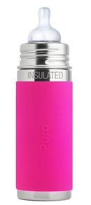 Biberon évolutif isotherme INOX Pura - 260ml - tétine 3m+ (diverse couleurs) - à partir de 3 mois - Manchon Rose - Biberon - Pura - Nature For Kids - 4