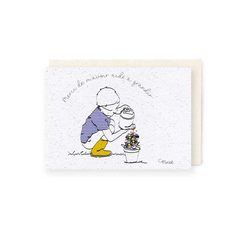 Carte à planter, Merci de m'avoir aidée à grandir - A6 - dès la naissance - Bleu et rouge - Carte - Papier Fleur - Nature For Kids - 2