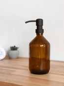 Flacon en verre ambre et sa pompe noire en inox – vrac - dès 8 ans - Flacon pompe en verre ambre de 1000 ml - Vrac - MALAFOR - Nature For Kids - 1