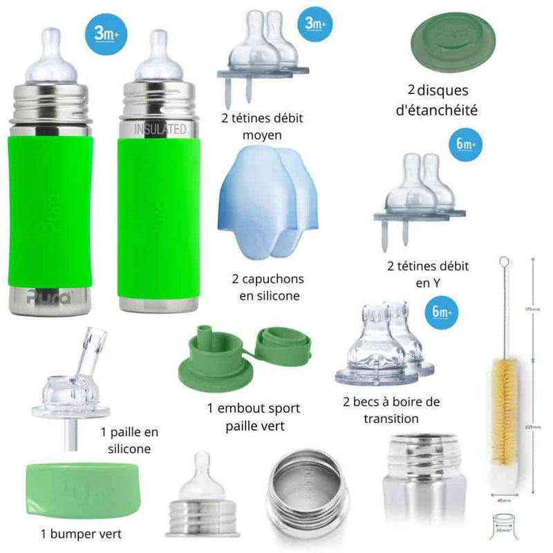 Kit biberons inox Pura évolution « Je grandis » rose - dès 3 mois - Biberon - Pura - Nature For Kids - 16