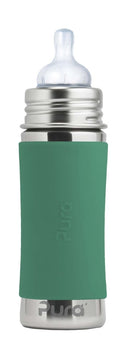 Biberon évolutif INOX tétine débit moyen 3m+ - 325ml (différentes couleurs) - à partir de 3 mois-Manchon vert menthe-Biberon-Pura-Nature For Kids-1