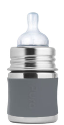 Biberon pour bébé évolutif INOX 150ml + tétine + manchon (différentes couleurs) - à partir de la naissance-Gris-Biberon-Pura-Nature For Kids-2