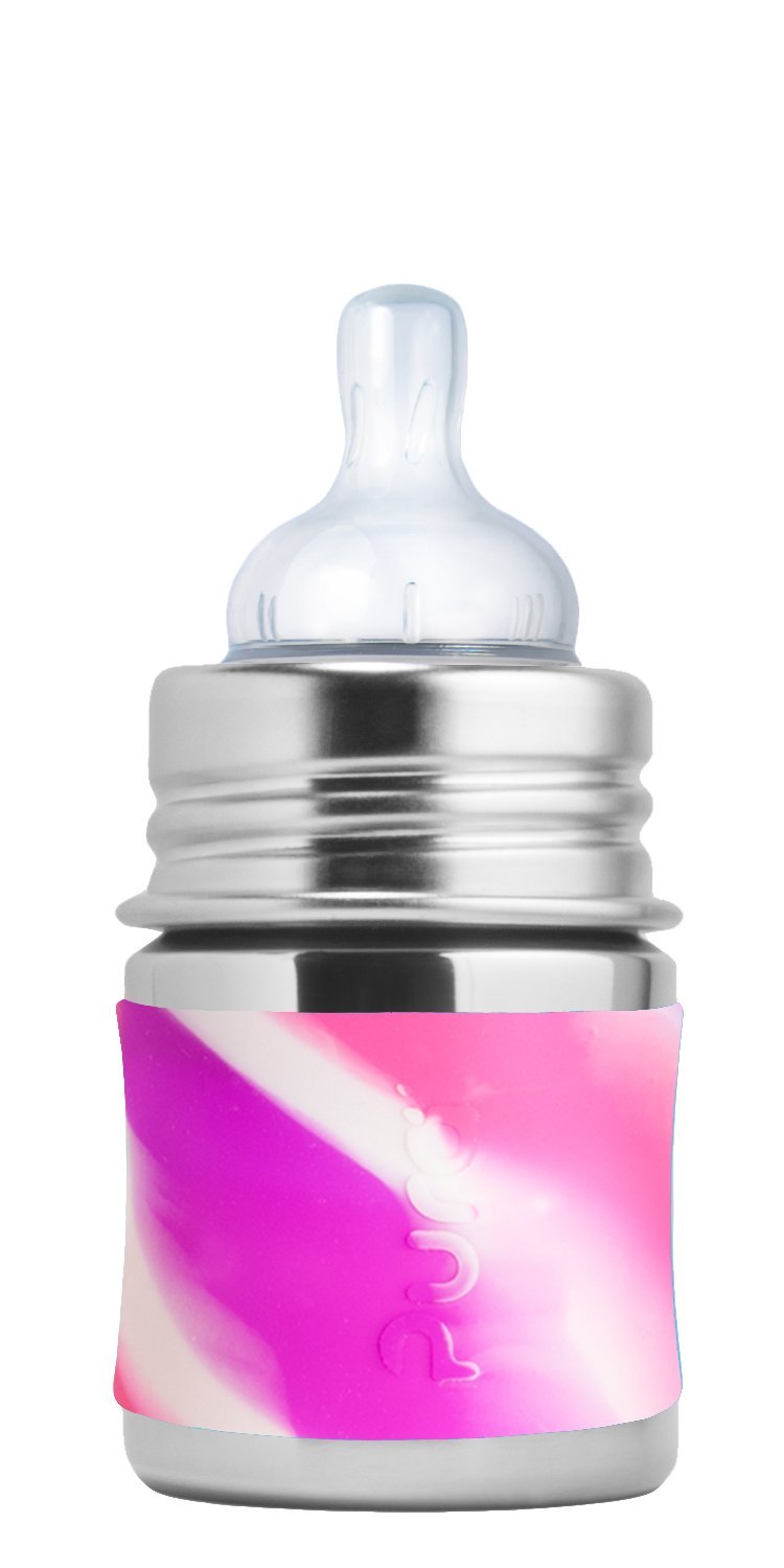 Biberon pour bébé évolutif INOX 150ml + tétine + manchon (différentes couleurs) - à partir de la naissance-Tourbillon rose-Biberon-Pura-Nature For Kids-11