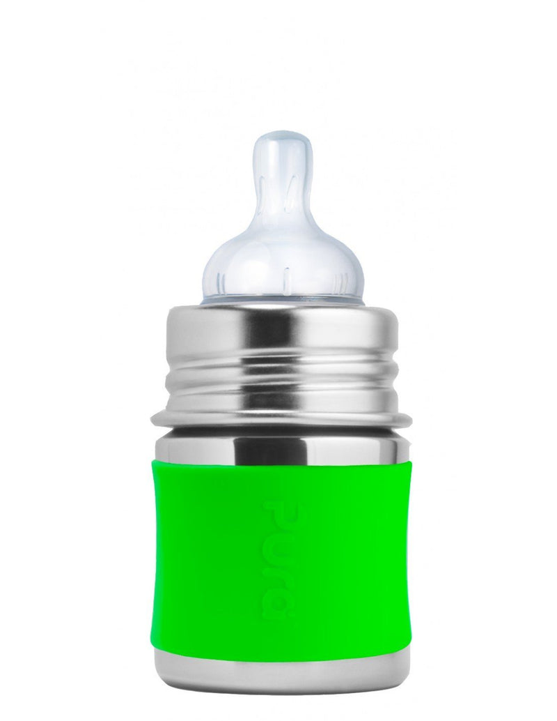 Biberon pour bébé évolutif INOX 150ml + tétine + manchon (différentes couleurs) - à partir de la naissance-Vert-Biberon-Pura-Nature For Kids-1