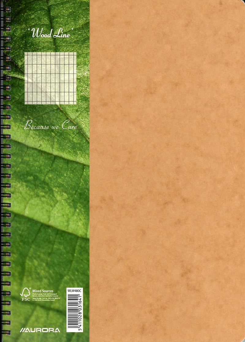 Cahier A4 rectangles - double spiralé 160 feuil 90g FSC- Aurora Wood Line - dès 12 ans--Cahier-Aurora-Nature For Kids-1