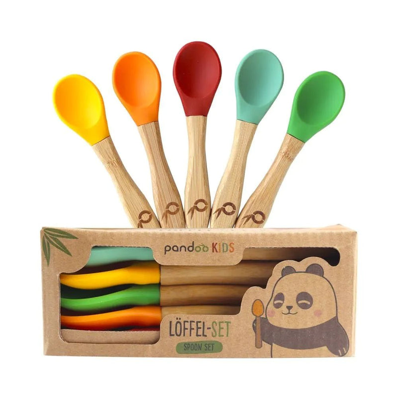 Ensemble de 5 cuillères pour enfants en bambou et silicone – de 1 à 3 ans--Cuillère d'apprentissage-Pandoo-Nature For Kids-1