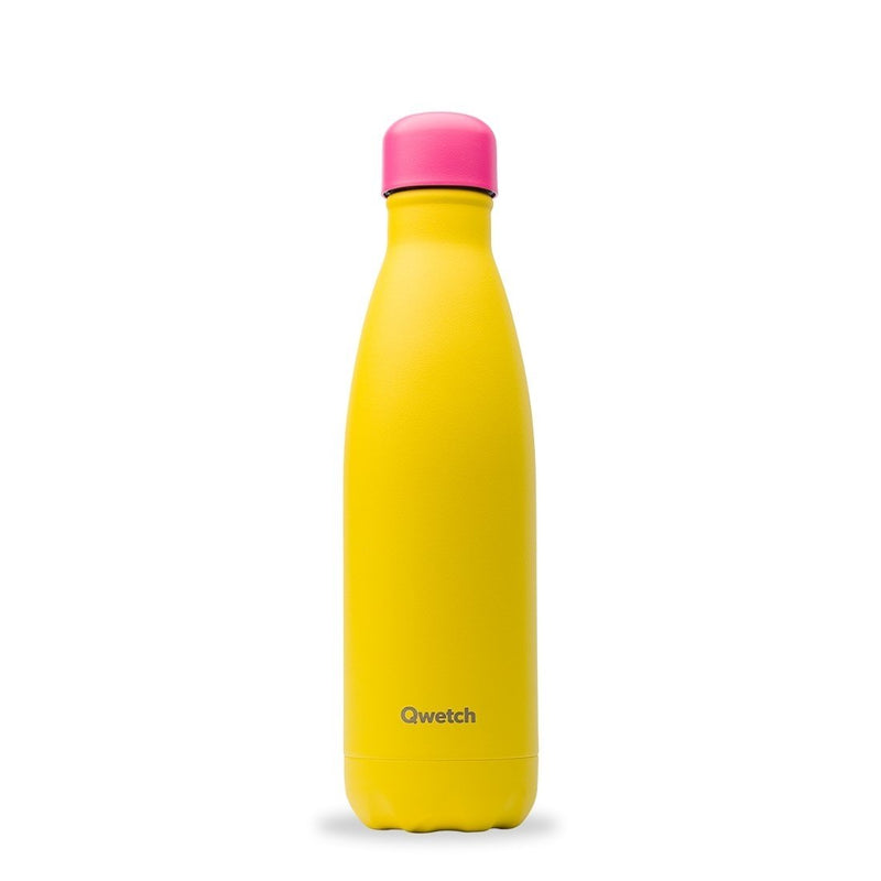 Gourde Bouteille isotherme - Colors jaune bonchon rose- 500 ml--Gourde-Qwetch-Nature For Kids-2