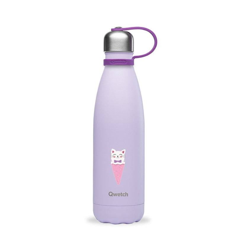 Gourde Bouteille isotherme - Kids Mauve glace chat- 500 ml--Gourde-Qwetch-Nature For Kids-1