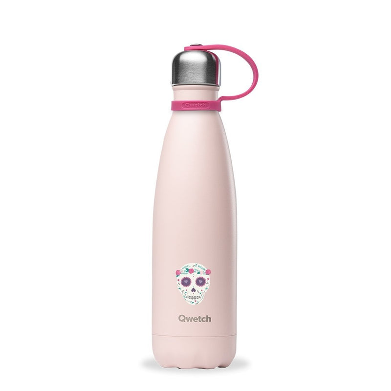 Gourde Bouteille isotherme - Kids Rose tête de mort- 500 ml--Gourde-Qwetch-Nature For Kids-1