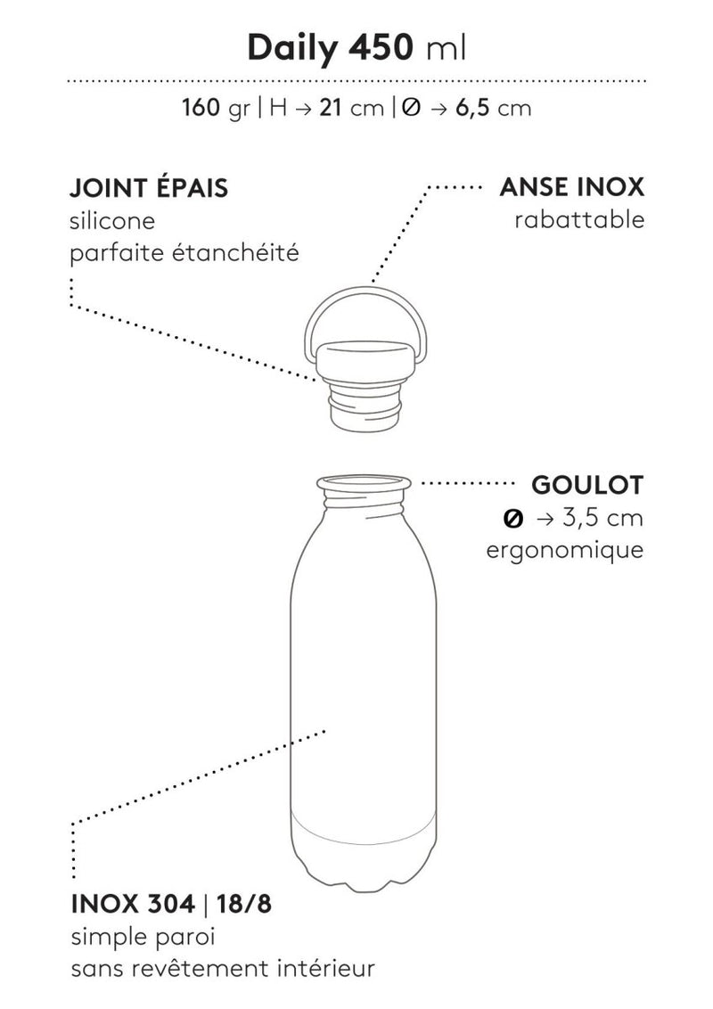 Gourde Daily simple paroi inox - plume blanche - 450 ml - dès 24 mois--Gourde-Gaspajoe-Nature For Kids-3