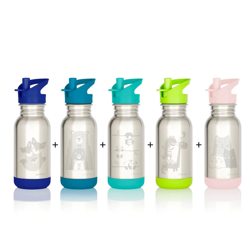 Gourde inox simple paroi - Loopy 400 ml – pour garder votre kid hydraté toute la journée – dès 5 ans-Chats roses-Gourde-GASPAJOE-Nature For Kids-1