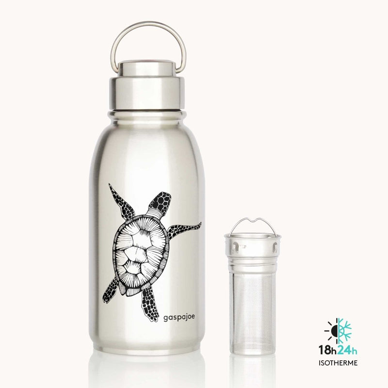 Gourde isotherme friendly+ et son infuseur tout inox - 700 ml-Tortue noire-Gourde-Gaspajoe-Nature For Kids-14