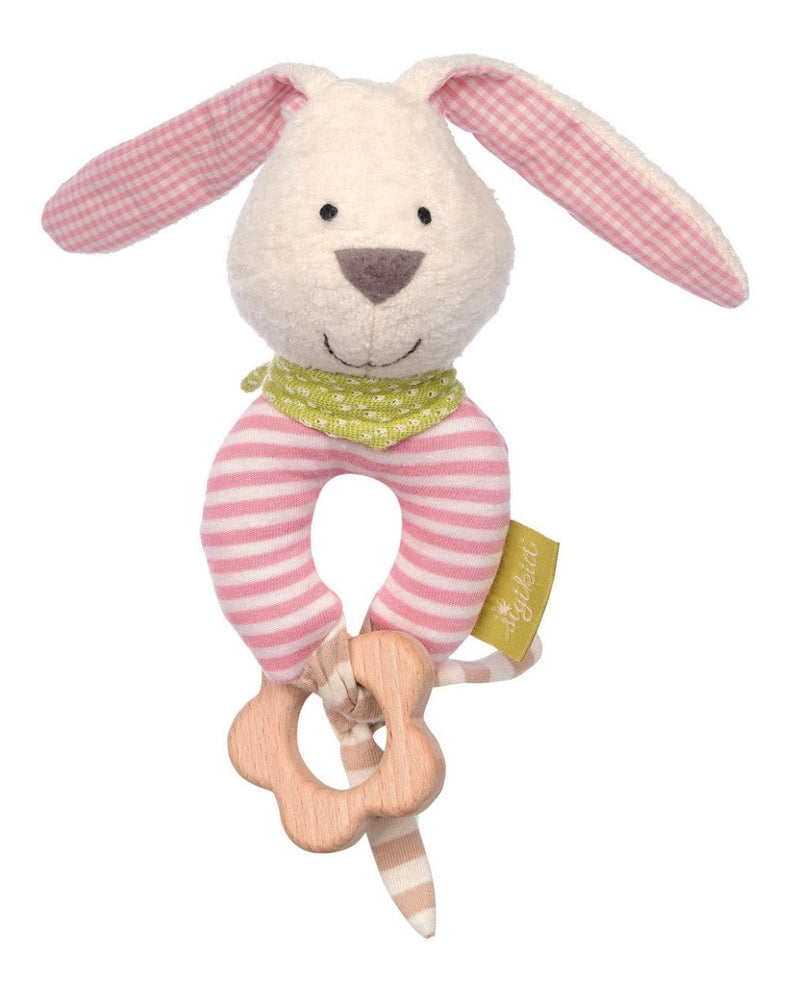 Lapin rose, jouet à saisir avec fleur en bois - coton bio - dès 3 mois--Jouets de dentition-Sigikid Green-Nature For Kids-1