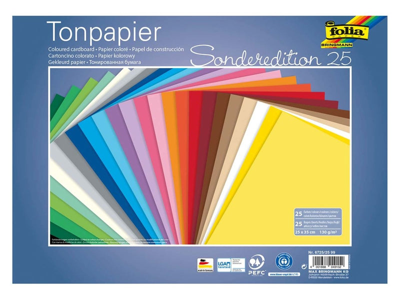 Papier couleurs à bricoler 130 g/m2 – 25 x 35 cm - 25 feuilles de couleurs assorties - dès 2 ans--Papeterie-Folia-Nature For Kids-1